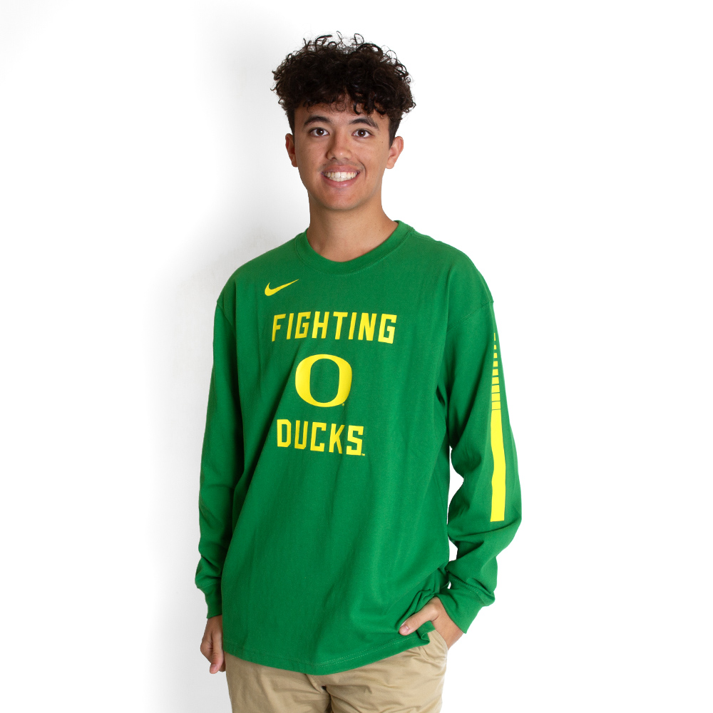 Fighting Duck, Nike, Green, Long Sleeve, Cotton, Men, Basketball, Belmar, T-Shirt, 786445